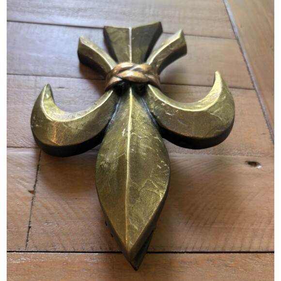 Fleur De Lis Heavy Brass Door Knocker Signed Used - Picture 5 of 12